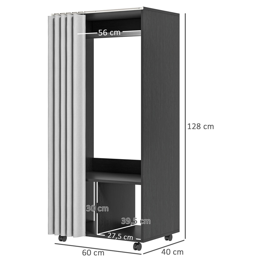 Armoire penderie Armoire de Rangement Mobile avec rideau, Panneaux de Particules, tringle de suspension, noir-2