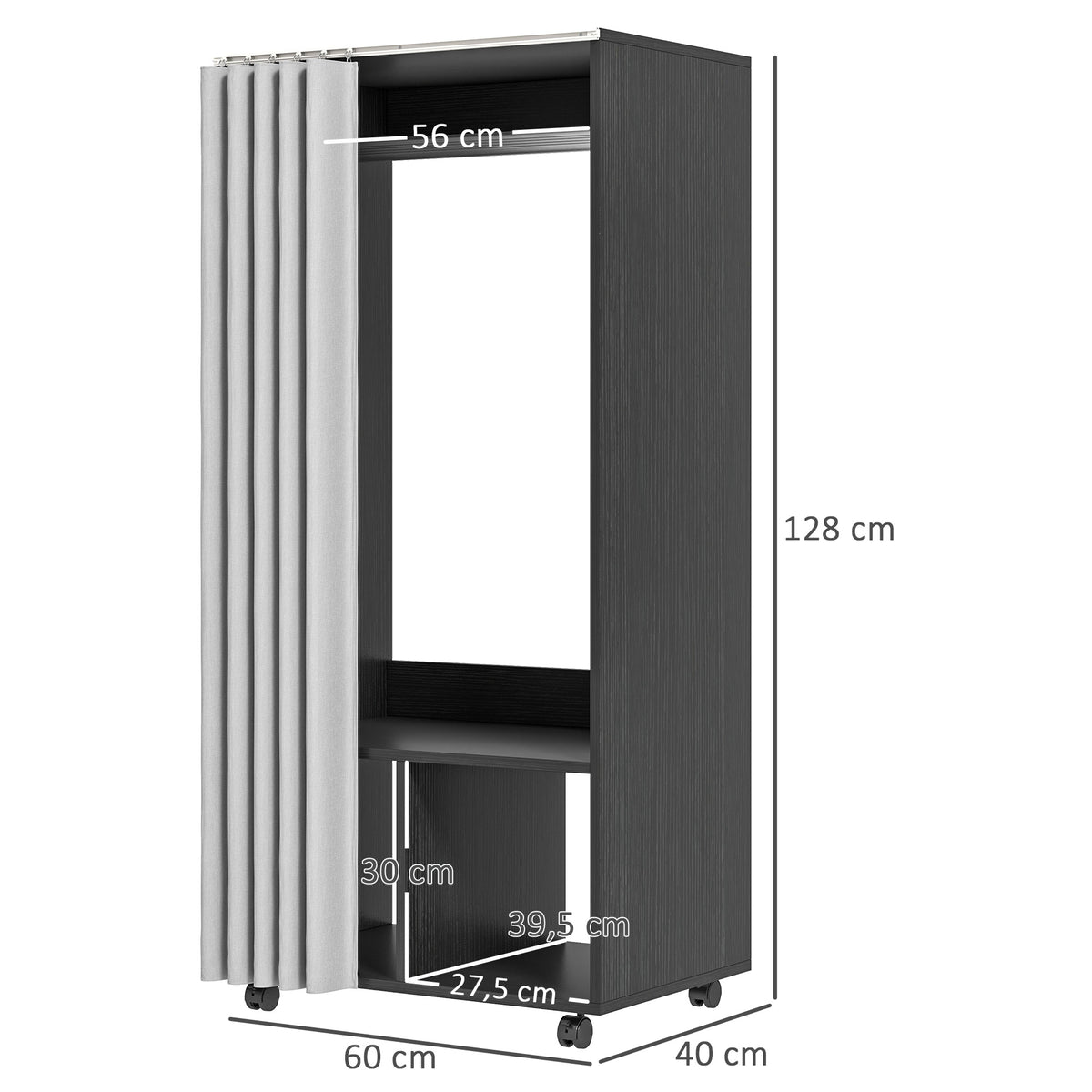 Armoire penderie Armoire de Rangement Mobile avec rideau, Panneaux de Particules, tringle de suspension, noir-2