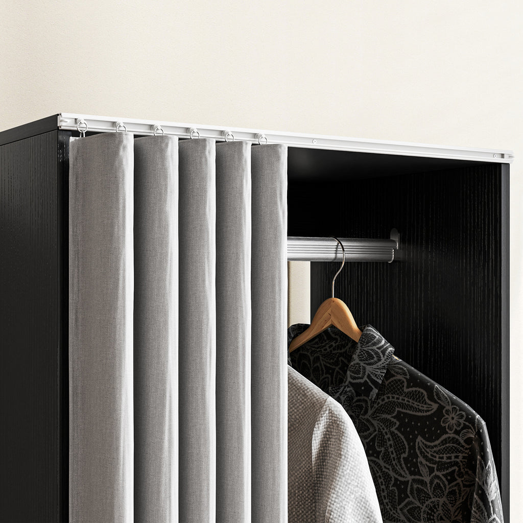 Armoire penderie Armoire de Rangement Mobile avec rideau, Panneaux de Particules, tringle de suspension, noir-8