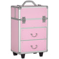 Valise trolley maquillage mallette cosmétique vanity poignée télescopique réglable 36L x 23l x 58H cm alu ABS rose-0