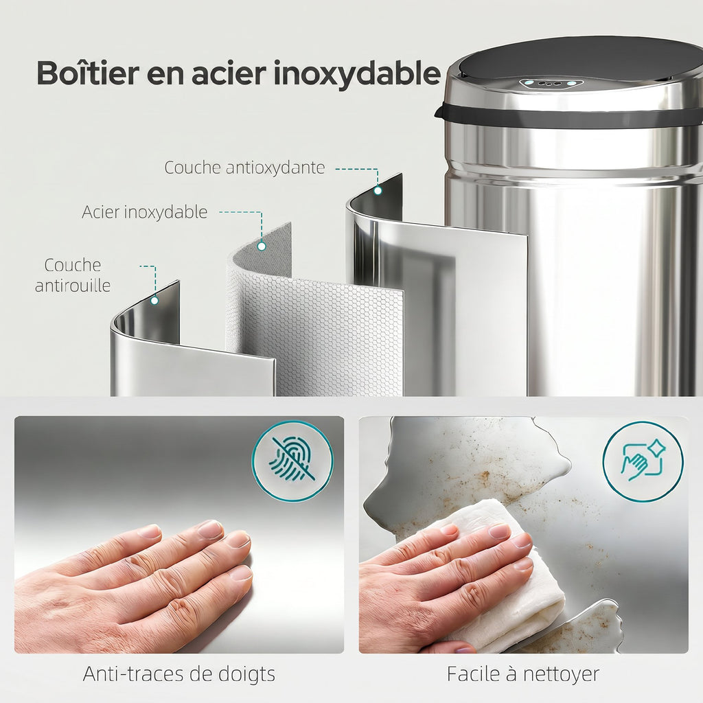 Pattumiera automatica 42 L con sensore e secchio rimovibile, inox-6