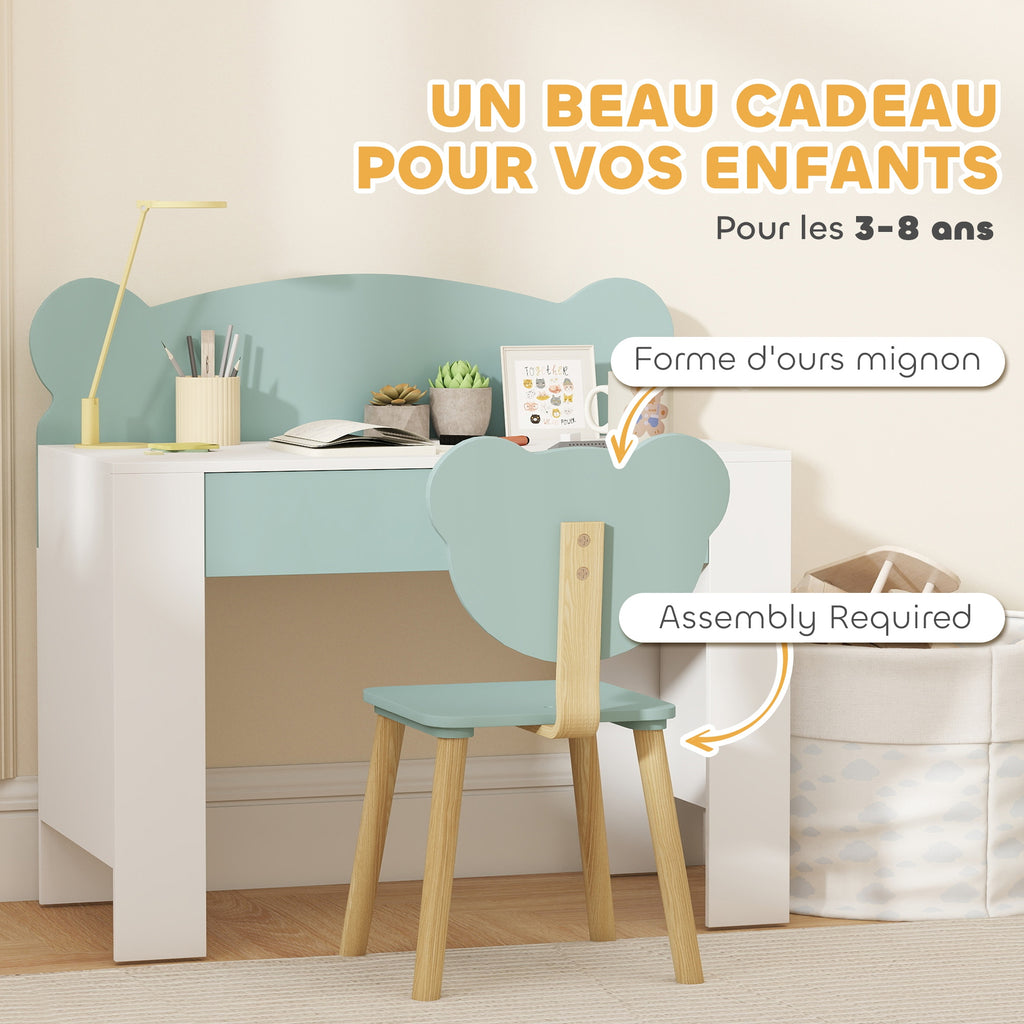 Bureau enfant avec chaise, table enfant et chaise avec tiroir et large plateau, 80 x 41 x 74,5 cm, vert-6