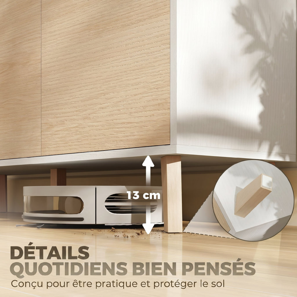 Buffet cuisine, meuble de rangement nordique, 3 portes à fermeture douce, 6 compartiments, bois naturel et blanc-5