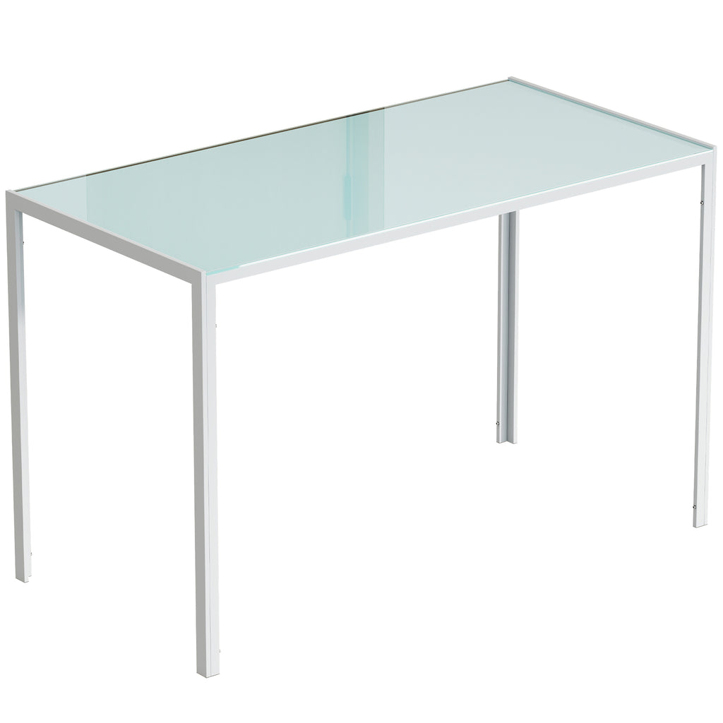 Table à manger pour 4 personnes, table de cuisine avec plateau en verre trempé et pieds en métal, 120x60x75cm, blanc-0
