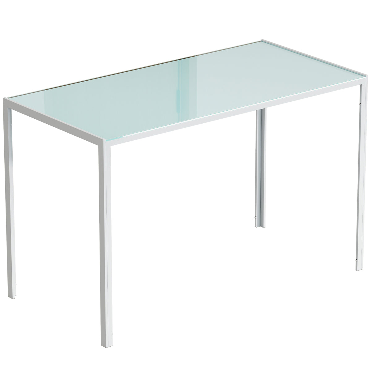 Table à manger pour 4 personnes, table de cuisine avec plateau en verre trempé et pieds en métal, 120x60x75cm, blanc-0