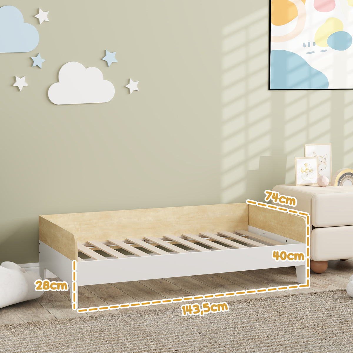 Lit enfant lit avec sommier à lattes avec panneaux latéraux élevés conception basse en bois 143,5 x 74 x 40 cm blanc-2
