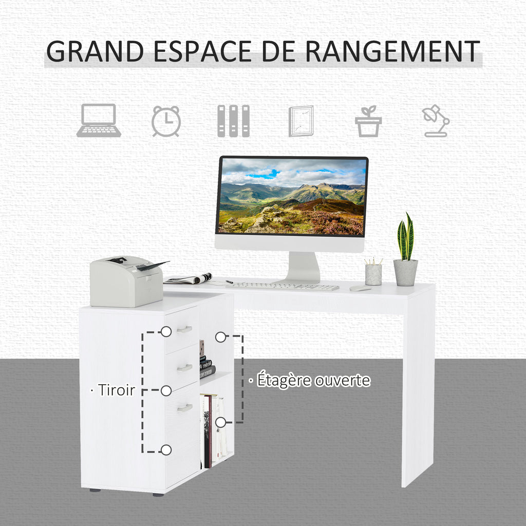 Bureau d'angle bureau droit modulable table de salle à manger 2 en 1 bureau informatique tiroirs x 3 + 2 niches-3