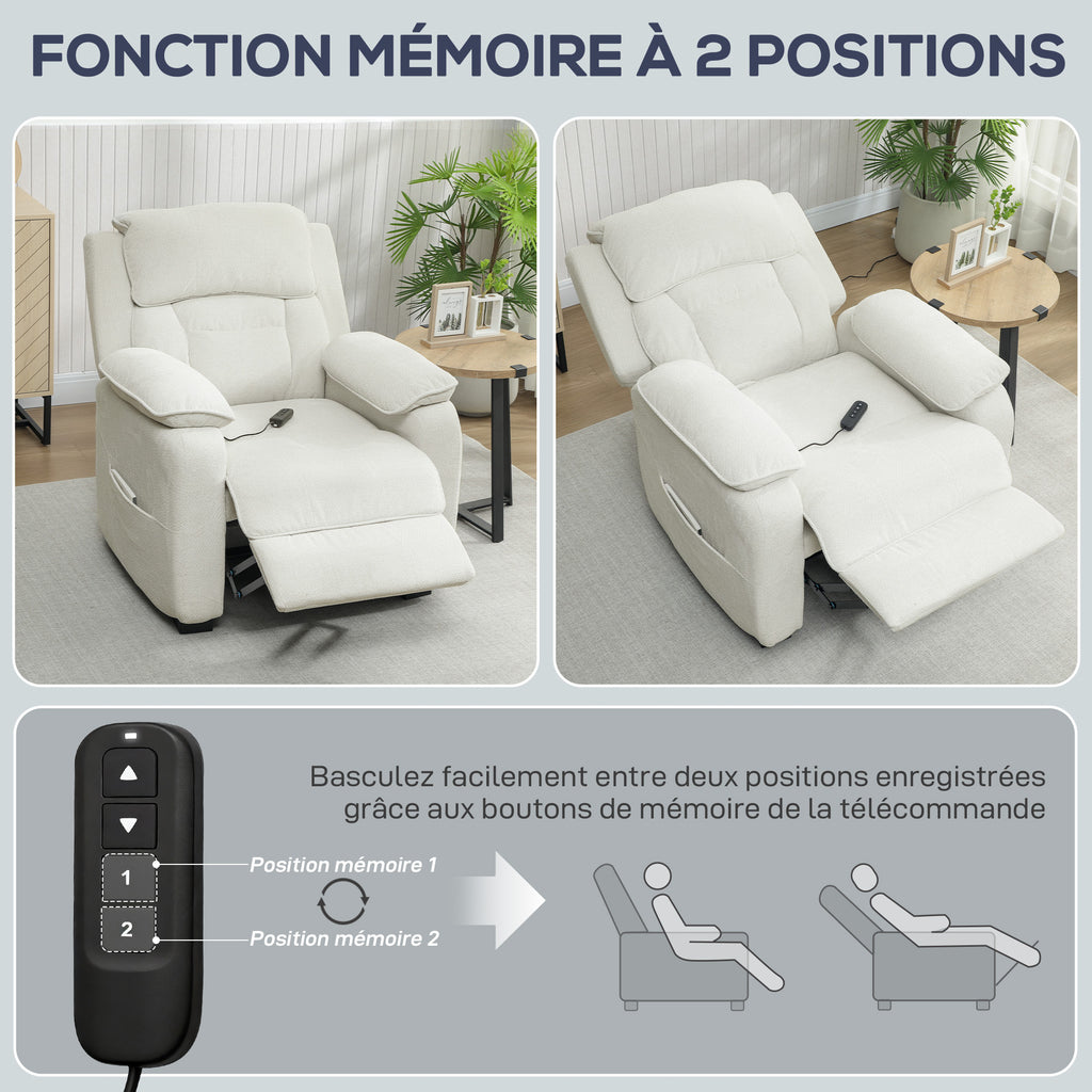 Fauteuil relax électrique fauteuil inclinable port USB repose-pieds poches latérales télécommande 86x90x103cm crème-9