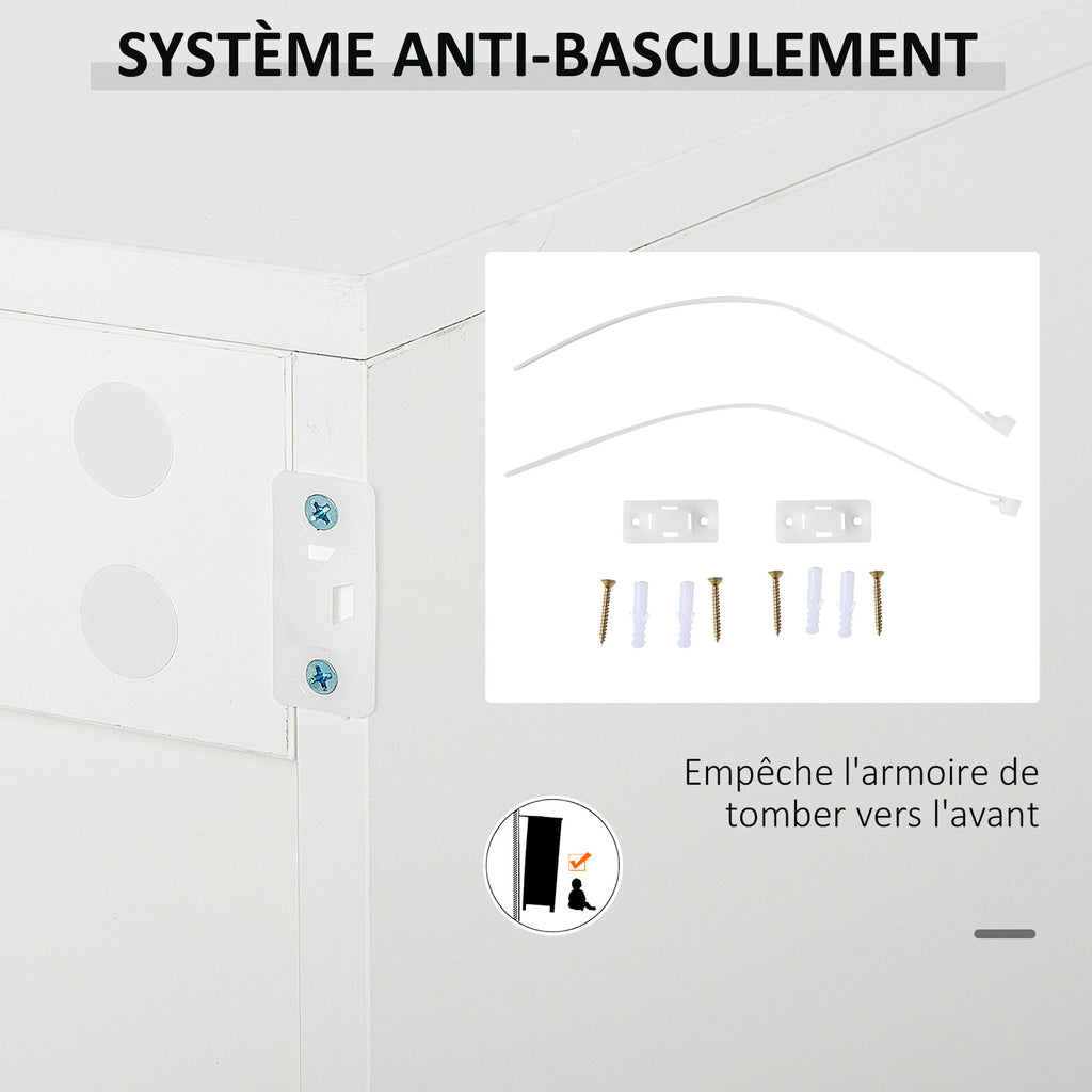 Buffet meuble de rangement 2 tiroirs coulissants 3 portes étagère réglable panneaux de particules 117 x 36 x 74 cm blanc-6