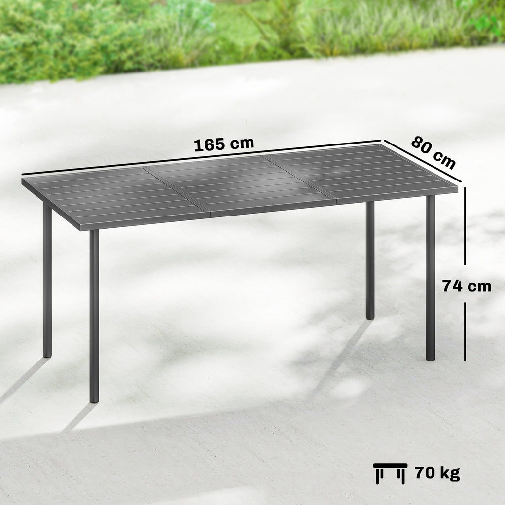 Table de jardin pour 6 personnes, 165 x 80 cm, table à manger extérieure rectangulaire avec plateau à lattes en métal-2