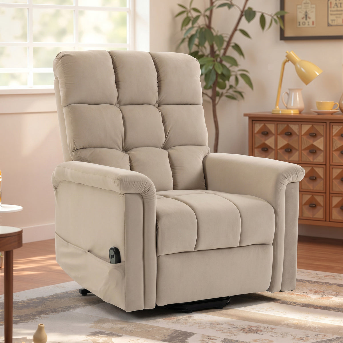 Fauteuil Releveur Électrique, Fauteuil Relax Électrique en Velours avec Dossier Inclinable, Télécommande, Marron-1