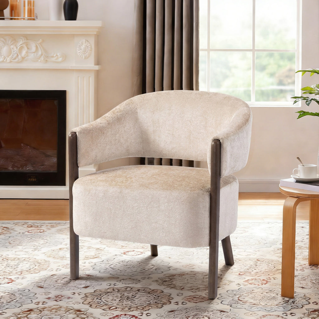 Fauteuil de salon en chenille, chaise rembourrée, assise large, dossier ergonomique, accoudoirs, 71x63,5x78,5cm, beige-9