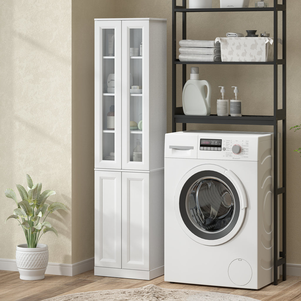 Meuble de Salle de Bain 6 niveaux, Meuble de Rangement avec 4 Portes à Fermeture Douce et Étagères Réglables, Blanc-8