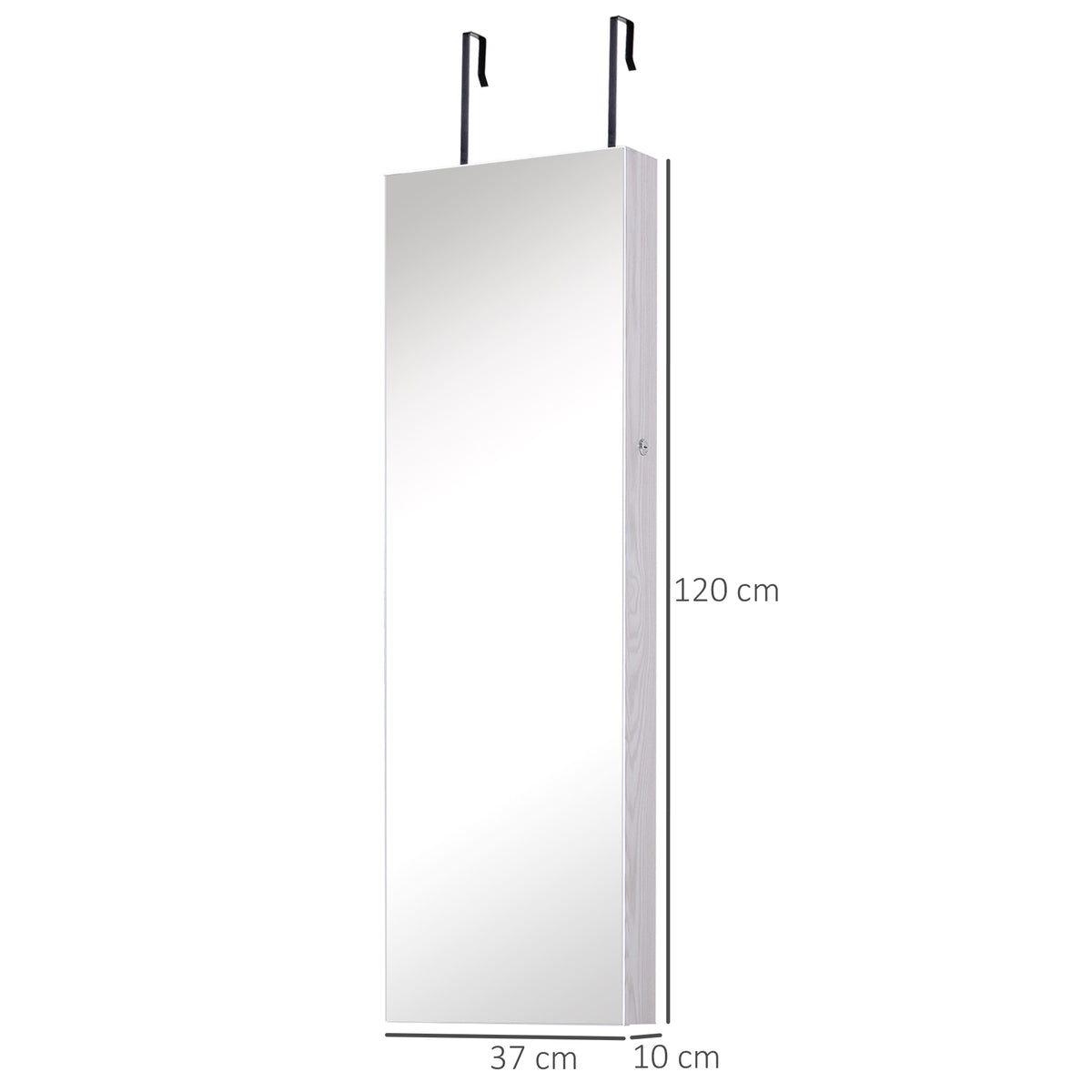 Armoire à bijoux suspendue au mur ou à la porte avec miroir, LED, 5 étagères, 2 tiroirs, 37x10x120cm, effet bois grisé-2
