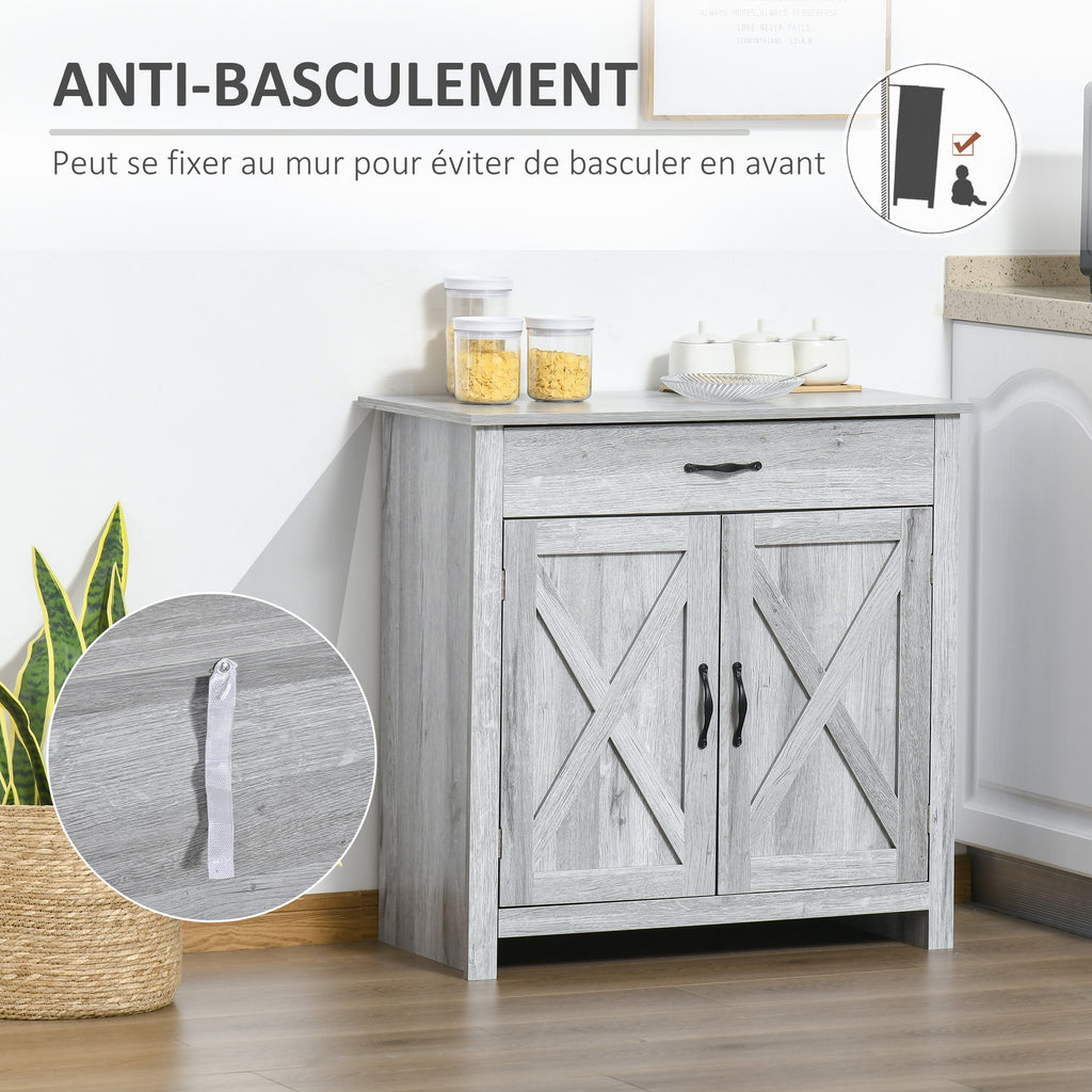 Buffet salon, meuble de rangement avec tiroir, 2 portes de grange et étagère réglable, buffet salle à manger et-5