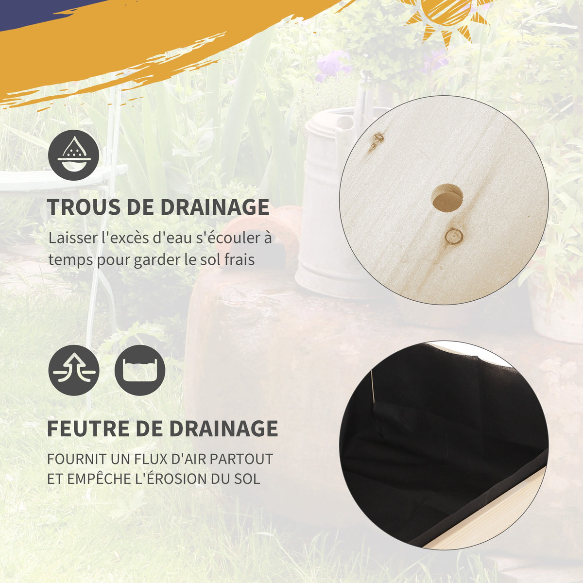 Jardinière sur Pied - Potager sur roulettes - étagère, Tablette Rabattable, Inserts d'irrigation, Feutre de Drainage-5
