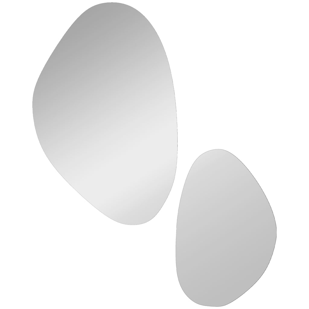 Lot de 2 miroirs muraux, miroirs décoratifs irréguliers en forme de galet, cadre en métal, 70 x 46 cm/49,5 x 31 cm, noir-0