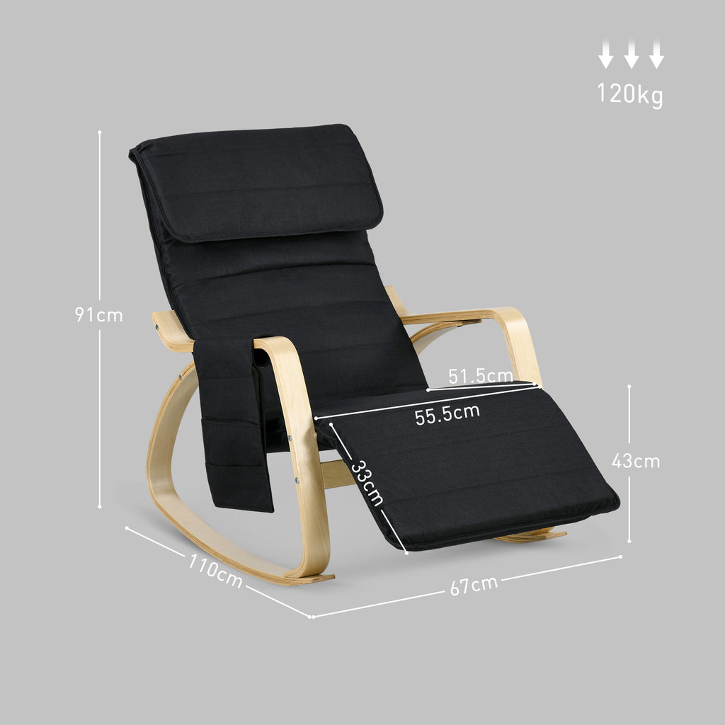 Fauteuil relax à bascule fauteuil allaitement avec repose-pieds réglable, poche latérale et appui-tête, noir-2