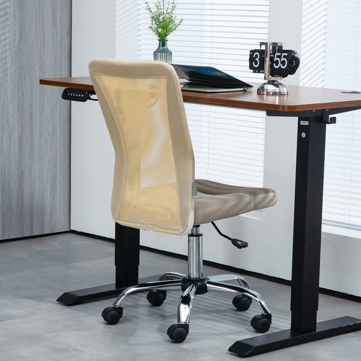 Chaise de bureau ergonomique hauteur réglable piètement chromé pivotant 360° revêtement maille beige-7