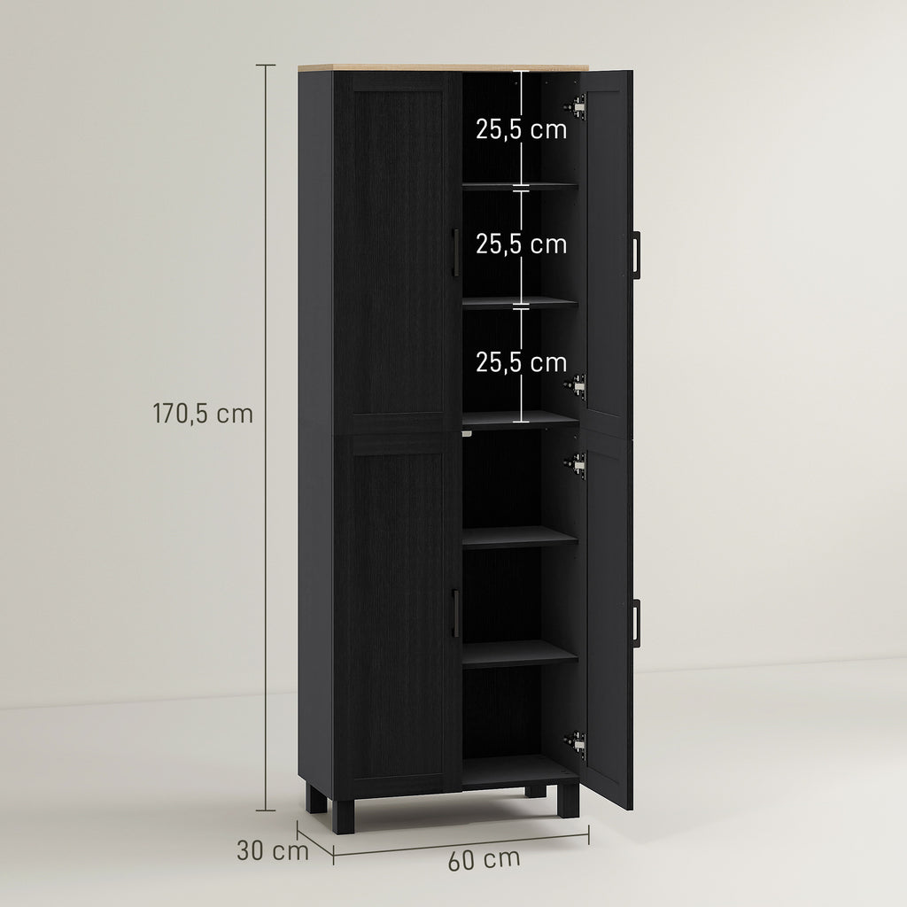 Armoire de cuisine hauteur 170 cm buffet haut avec 4 portes et étagères ajustable, design moderne, noir-2