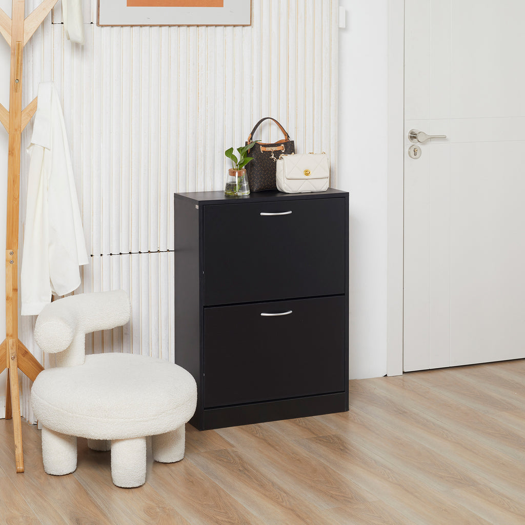 Armoire à Chaussures Meuble à Chaussures dim. 60L x 24l x 80H cm 2 Portes abattantes Noir-1