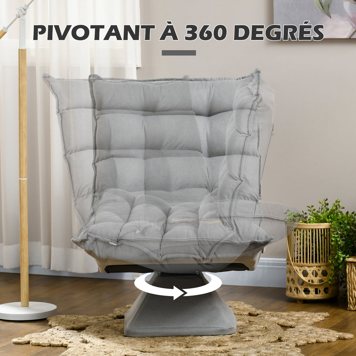 Fauteuil de sol paresseux fauteuil relax fauteuil salon design capitonné inclinaison dossier réglable pivotant 360°-4