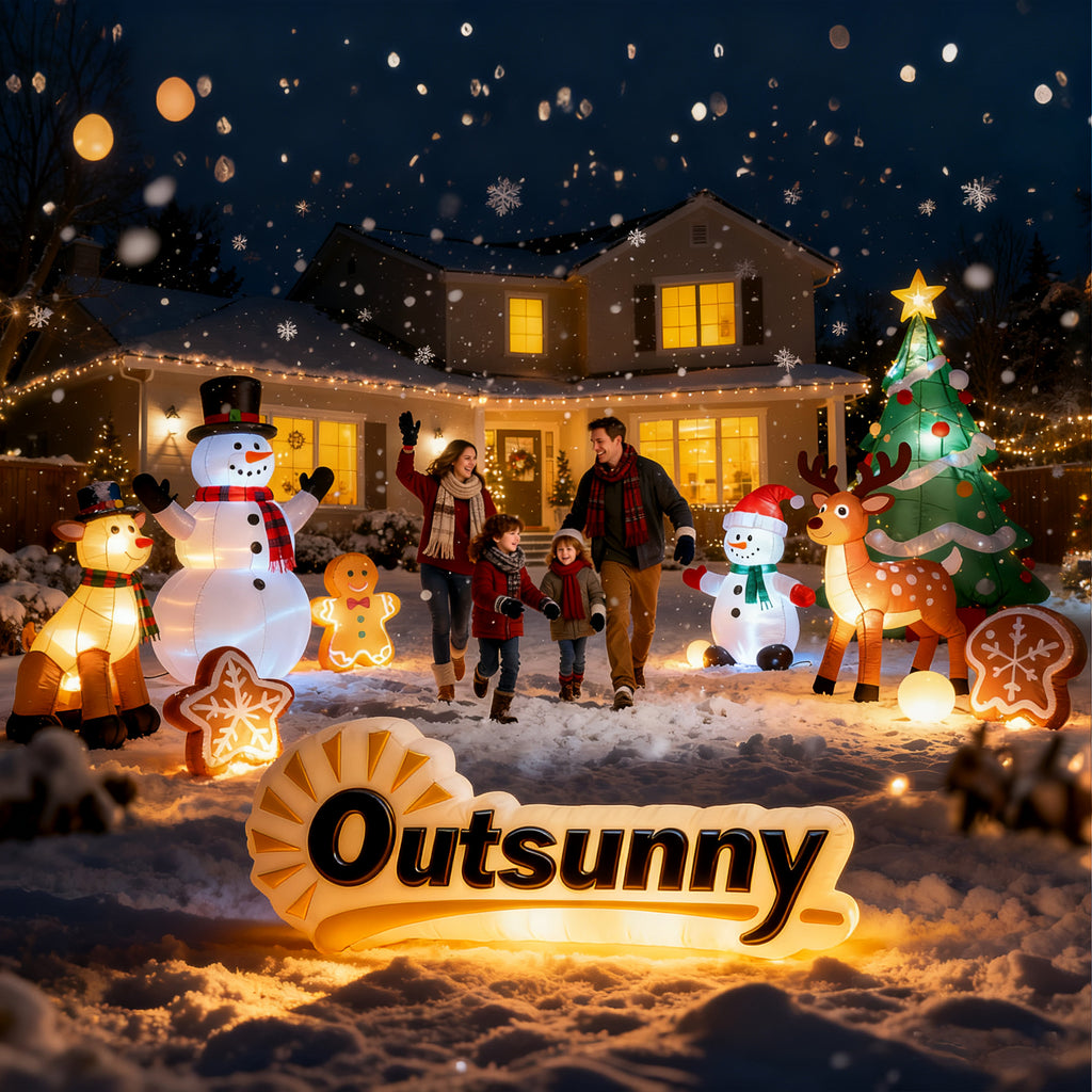 Babbo Natale gonfiabile con slitta e renne, 240 cm, 6 luci LED