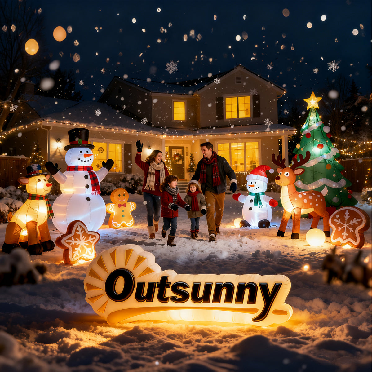 Babbo Natale gonfiabile con slitta e renne, 240 cm, 6 luci LED