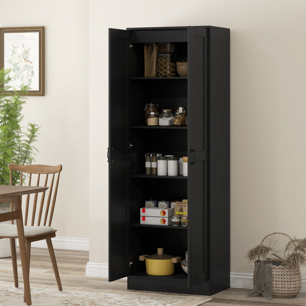 Armoire 2 portes meuble de rangement avec 5 étagères, style contemporain, 60L x 36,5l x 175H noir-7