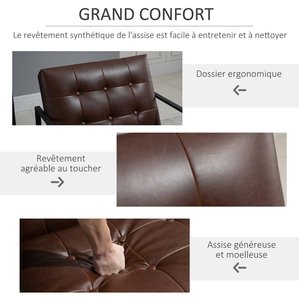 Fauteuil de salon Chesterfield Fauteuil Relax Assise Dossier capitonnés Structure métal Noir revêtement synthétique Chocolat-5