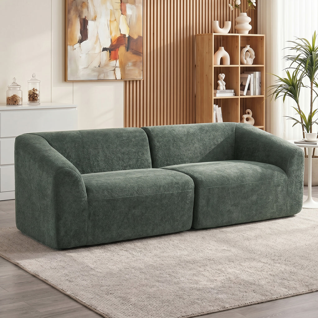 Canapé 3 places en chenille 225 cm, canapé salon rembourré moderne avec assise large, coussin à ressorts, vert foncé-1