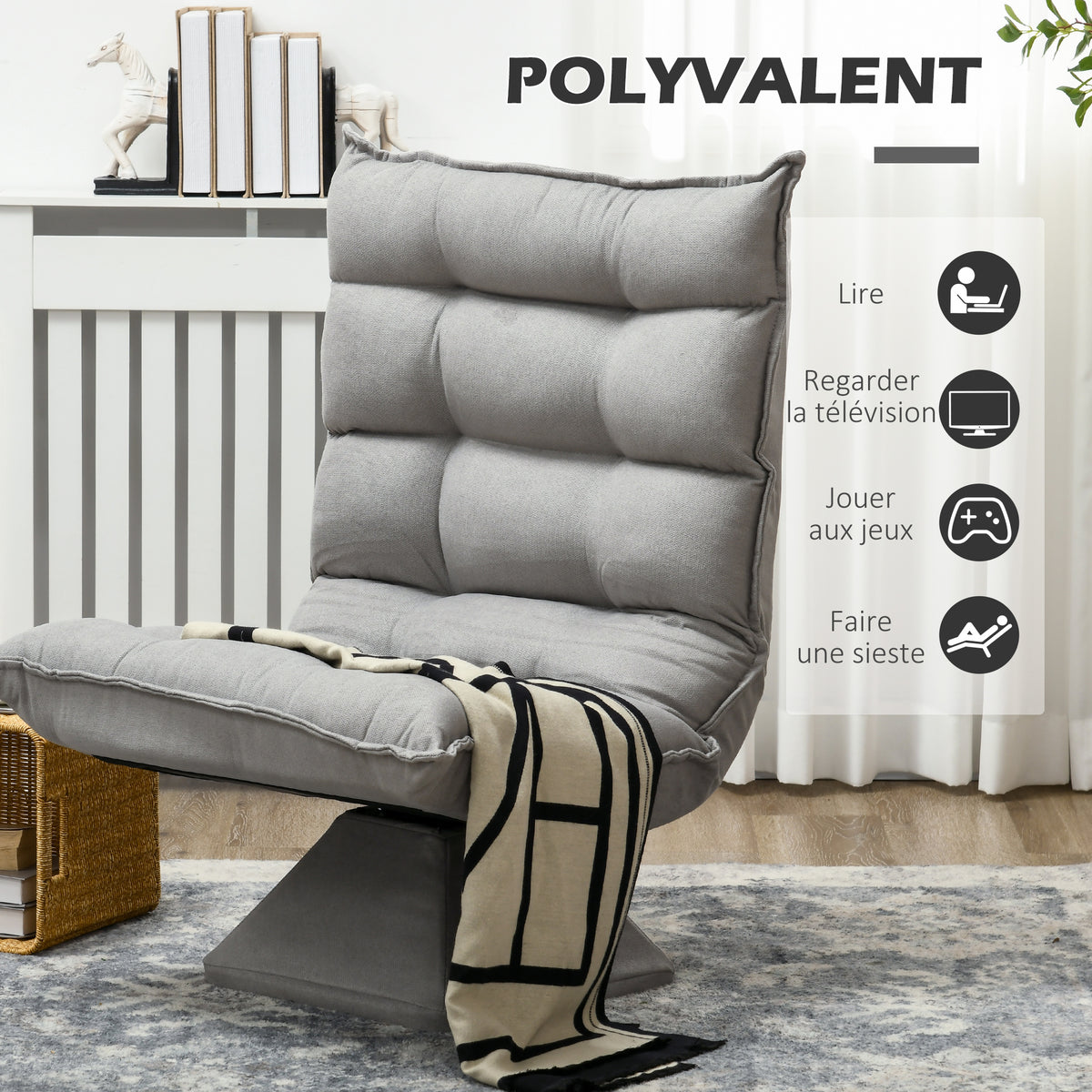 Fauteuil de sol paresseux fauteuil relax fauteuil salon design capitonné inclinaison dossier réglable pivotant 360°-6