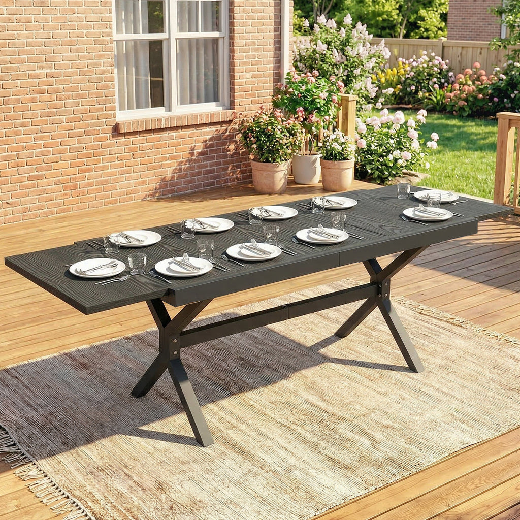 Table de Jardin Extensible Aluminium Table de Repas Extérieure Effet Bois 8-10 Personnes 214x85x73cm Gris Anthracite-9