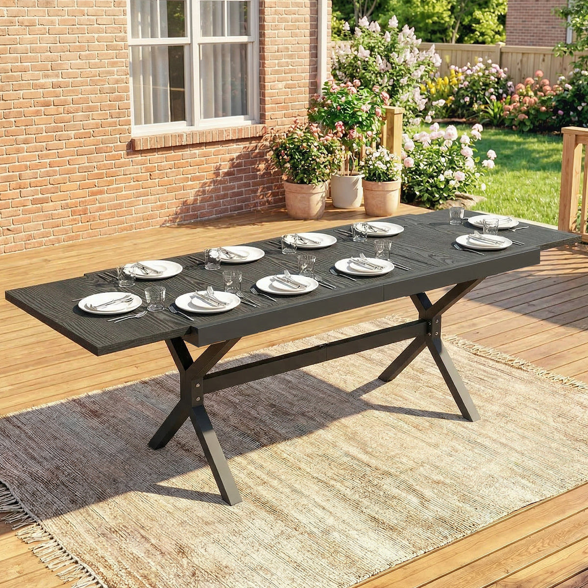 Table de Jardin Extensible Aluminium Table de Repas Extérieure Effet Bois 8-10 Personnes 214x85x73cm Gris Anthracite-9