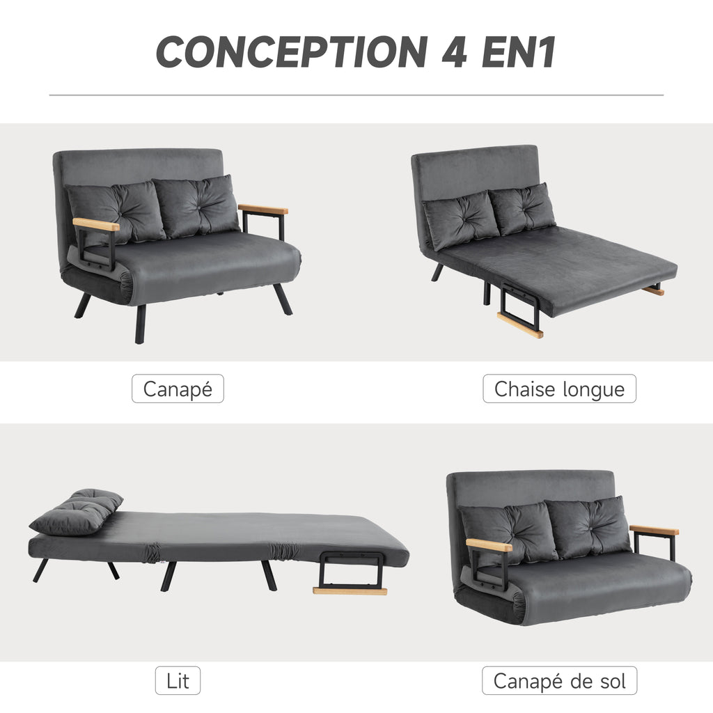 Canapé convertible 2 places avec dossier réglable sur 5 niveaux et 2 coussins rembourrés pour salon, chambre d'amis-3