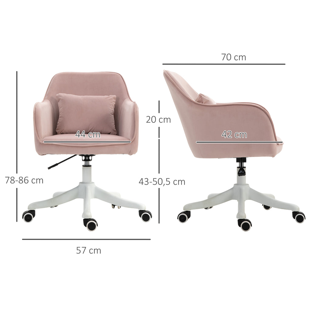 Chaise de bureau velours fauteuil bureau massant coussin lombaire intégré hauteur réglable rose poudré-2