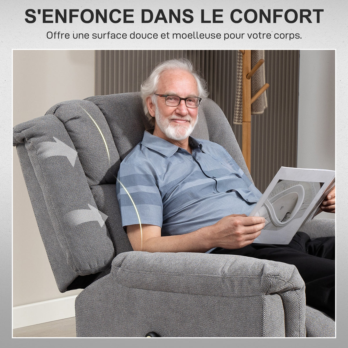 Fauteuil releveur électrique avec fonction massage et chauffage, fauteuil relax électrique dossier inclinable gris foncé-6