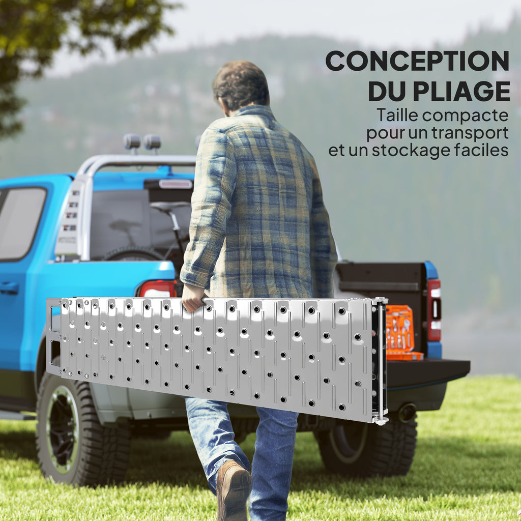 Rampe de chargement pliable 230 kg, rampe d'accès motos en acier galvanisé sangles de sécurité, 190 x 22 x 8 cm, argent-4