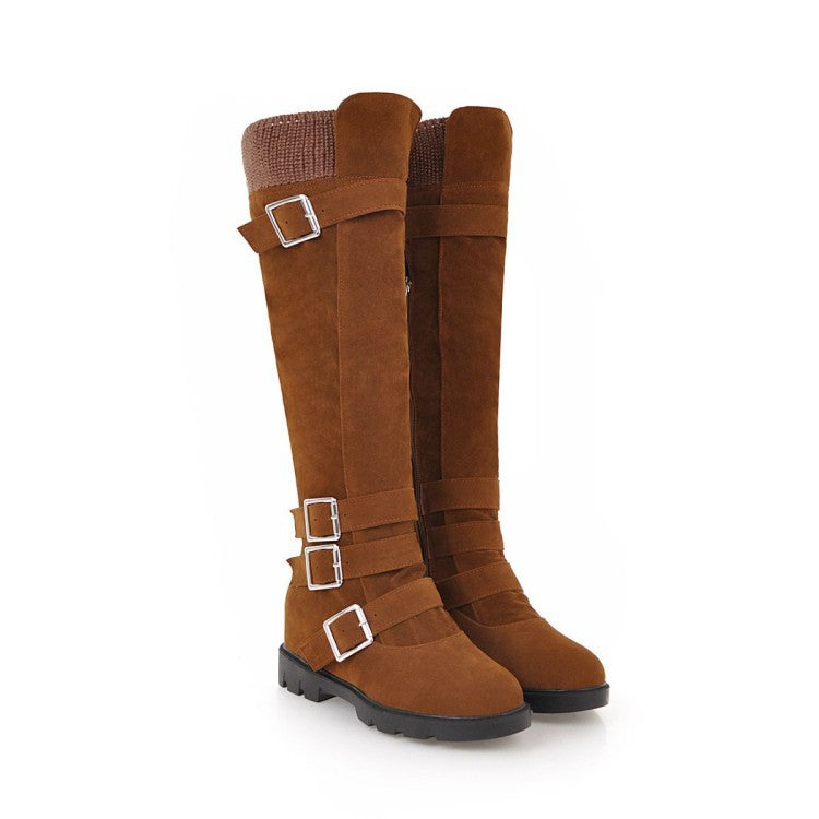 British Belt Buckle High Top Martin Boots Women-2