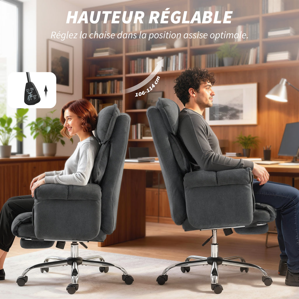 Chaise Bureau Ergonomique, Fauteuil de Bureau Inclinable, Hauteur Réglable, Appui-tête, Dossier Haut, Gris Foncé-6