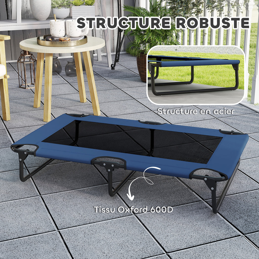 Lit surélevé pour chiens pliable rafraîchissant, lit de camp pour animaux en maille respirante 107x61x20cm bleu foncé-4
