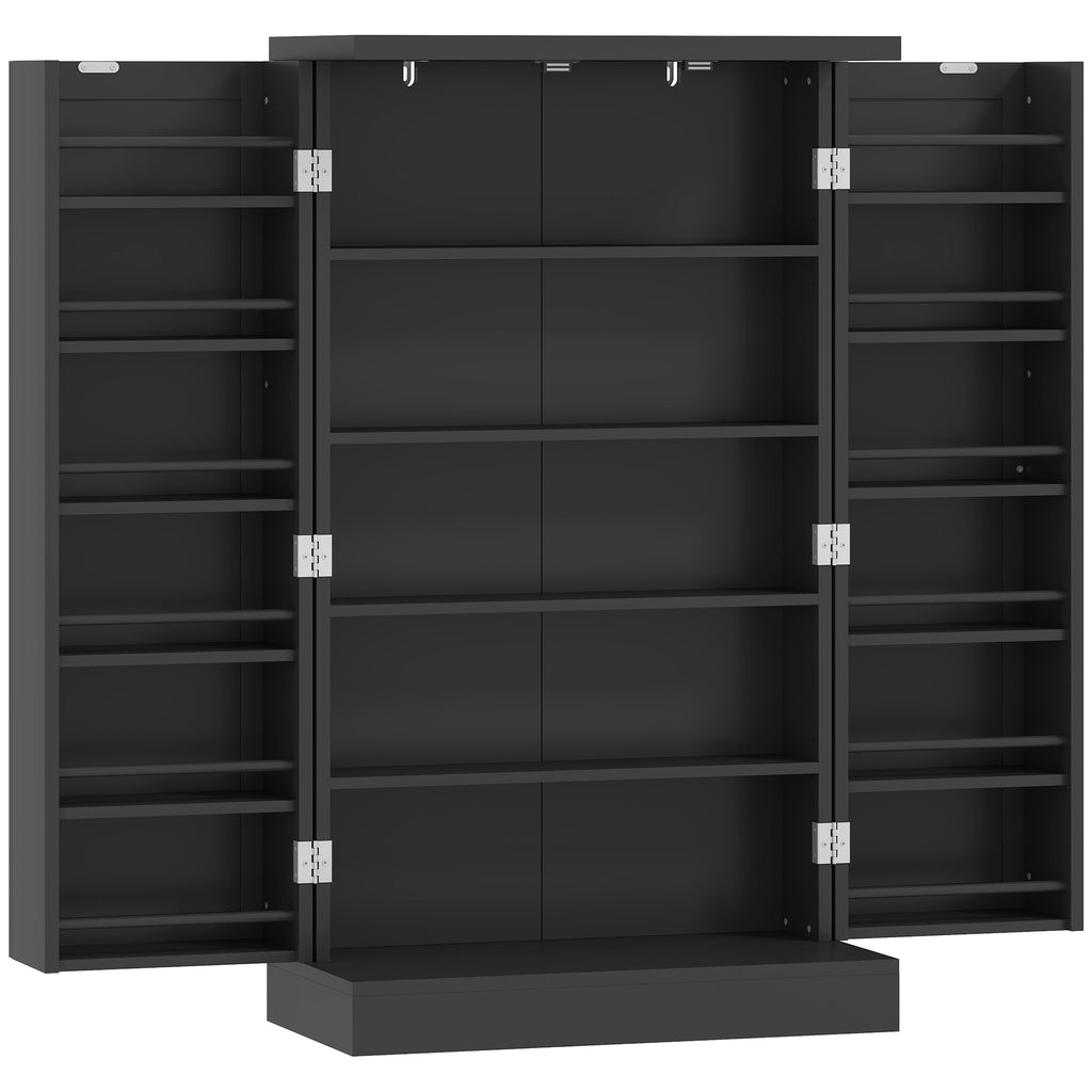 Armoire de Cuisine, Buffet Cuisine, avec 2 Portes, 12 Porte-Racks, 5 Compartiments et Étagères Réglables, Noir-0
