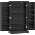 Armoire de Cuisine, Buffet Cuisine, avec 2 Portes, 12 Porte-Racks, 5 Compartiments et Étagères Réglables, Noir-0