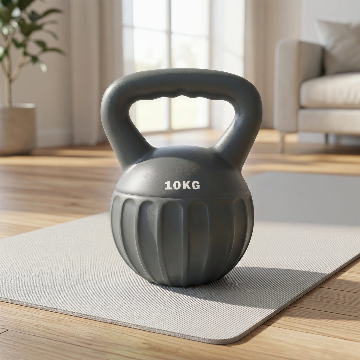 Kettlebell 10 kg, Haltère avec Poignée Antidérapante, Haltère à Boule, Musculation, Entraînement, pour Gym, Gris-1