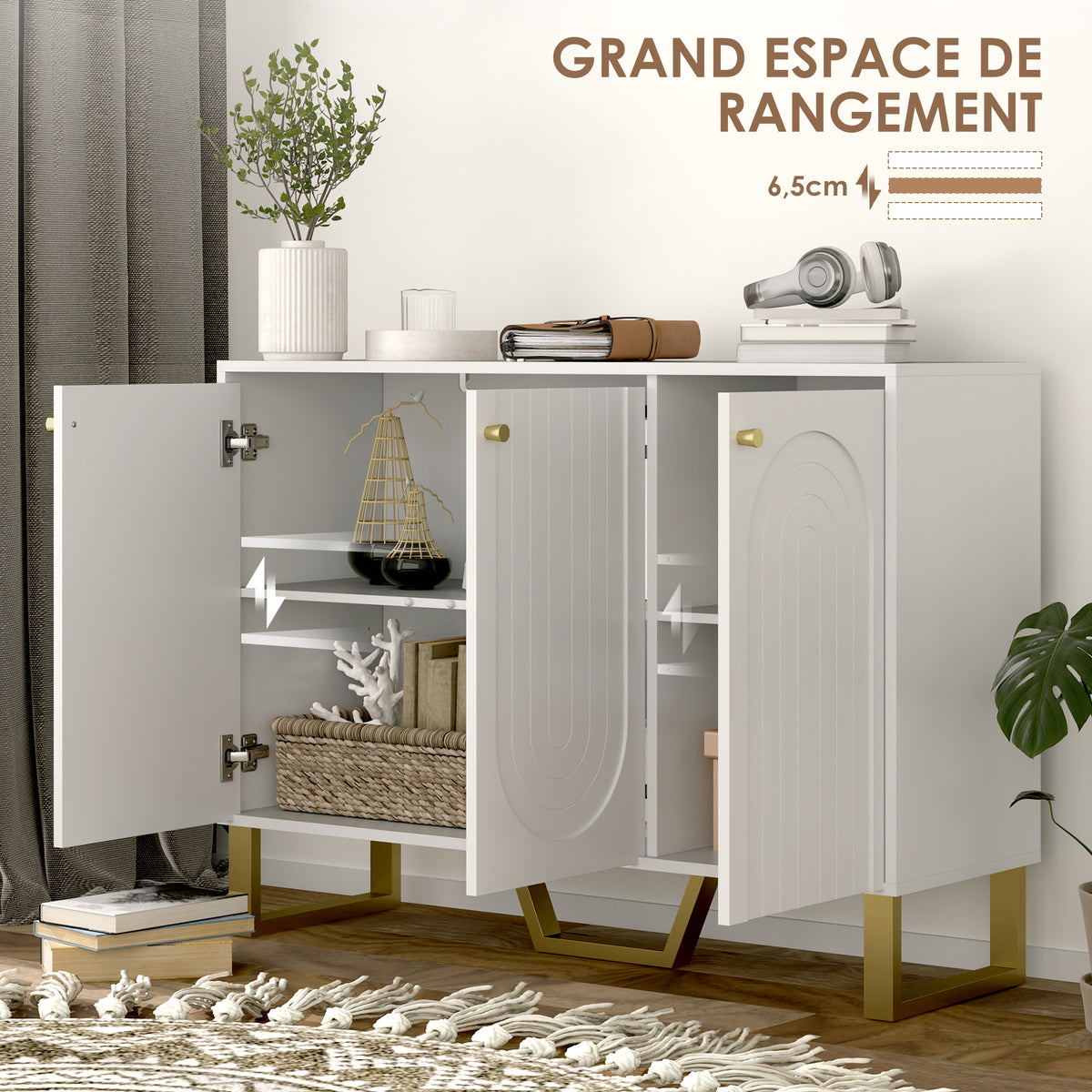 Buffet de salon avec placard à portes et étagère réglable, 106,5 x 35 x 77,5 cm, blanc-3