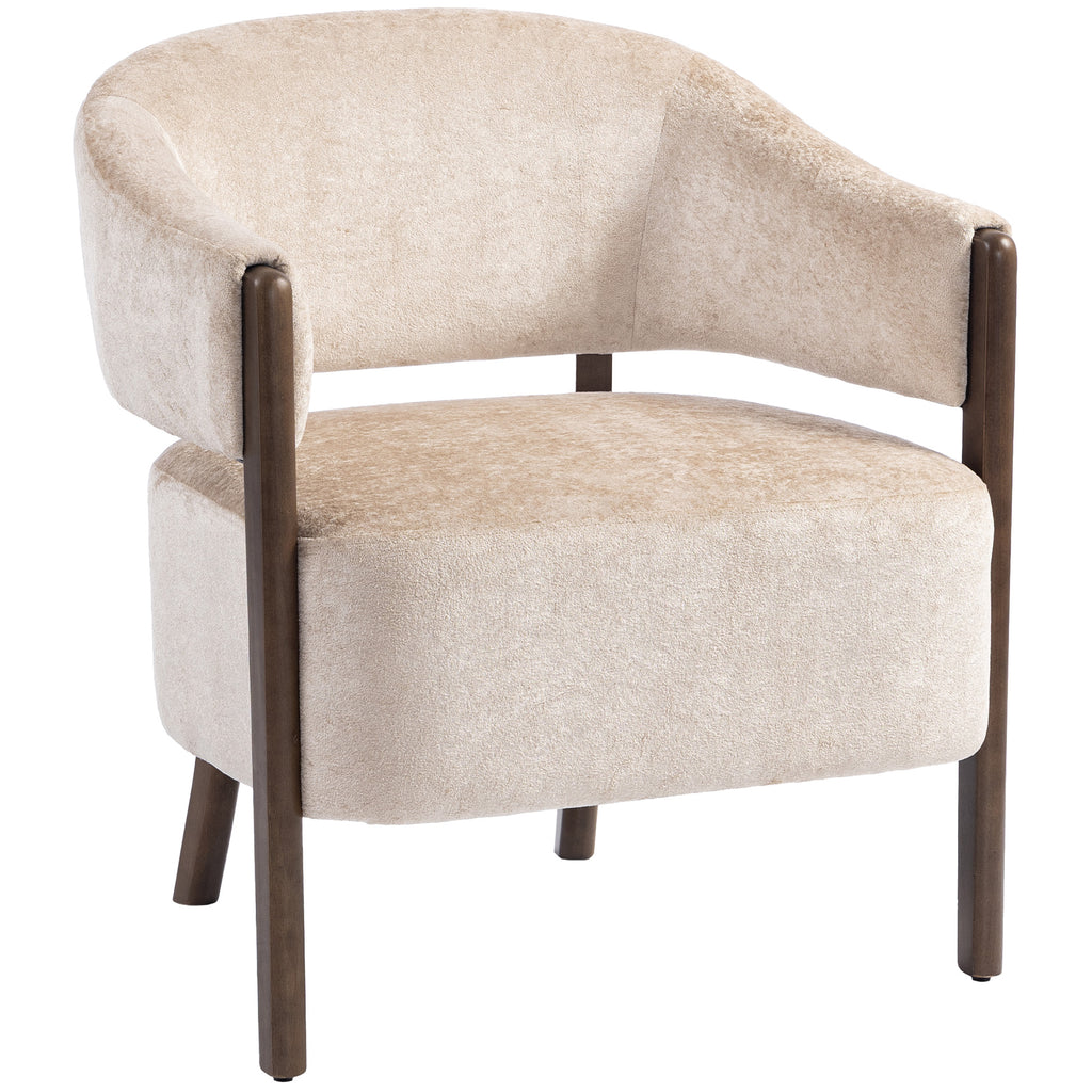 Fauteuil de salon en chenille, chaise rembourrée, assise large, dossier ergonomique, accoudoirs, 71x63,5x78,5cm, beige-0
