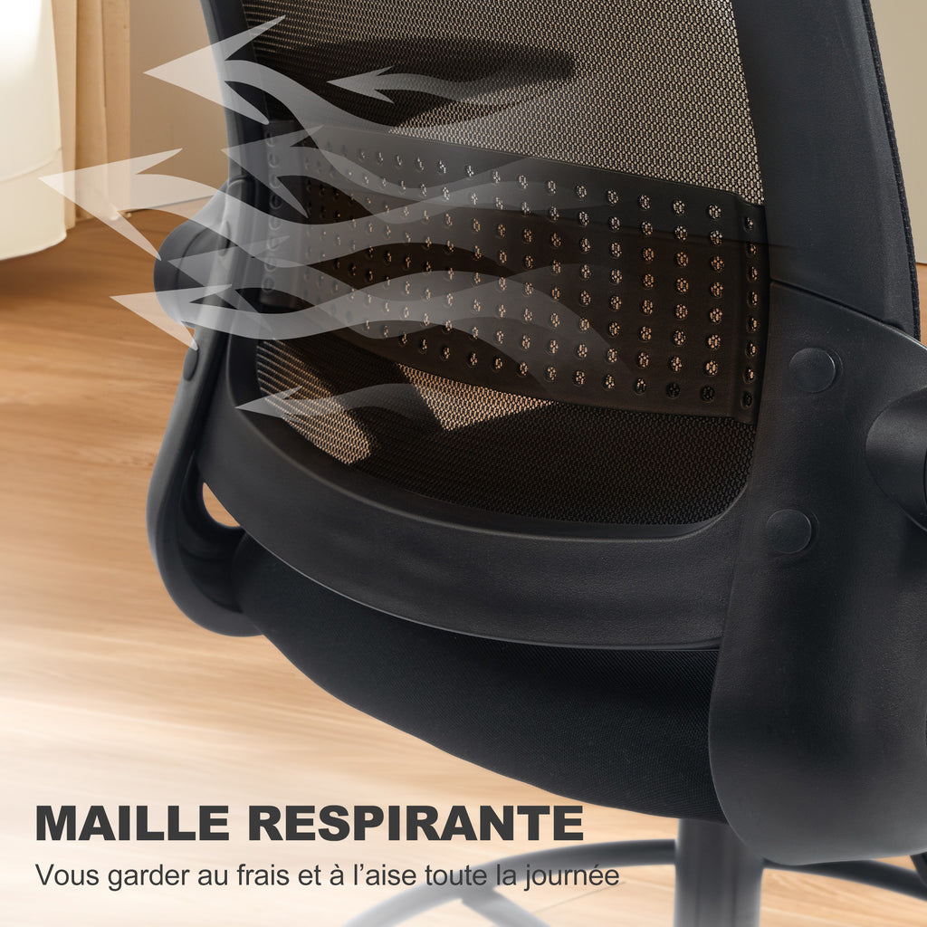 Chaise de bureau en maille, chaise d'ordinateur avec accoudoirs rabattables, hauteur réglable, repose-pieds, noir-7