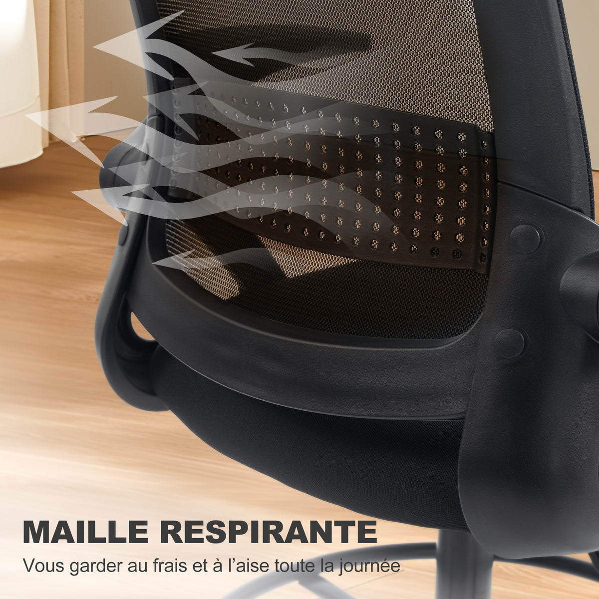 Chaise de bureau en maille, chaise d'ordinateur avec accoudoirs rabattables, hauteur réglable, repose-pieds, noir-7
