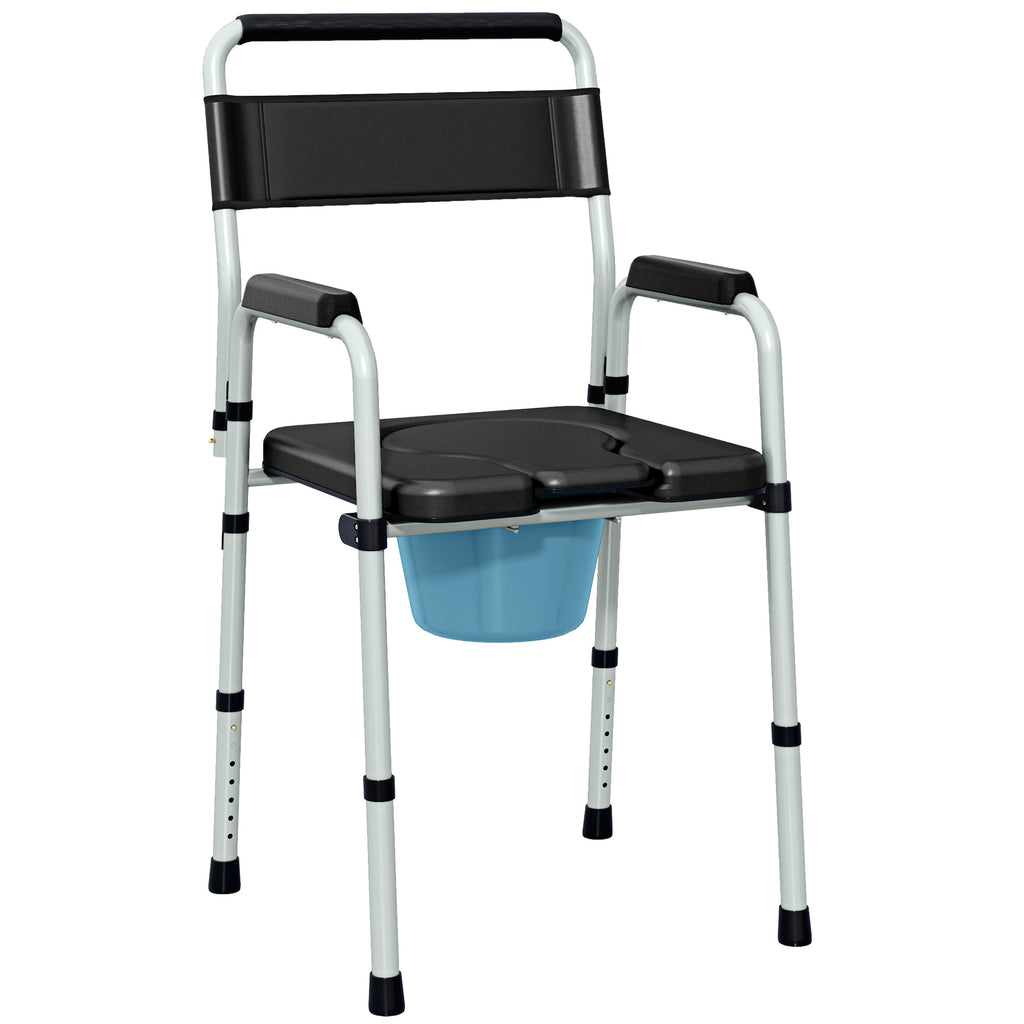 Chaise percée toilette pliable antidérapante hauteur réglable, siège et accoudoirs rembourrés, charge 150 kg, noir-0