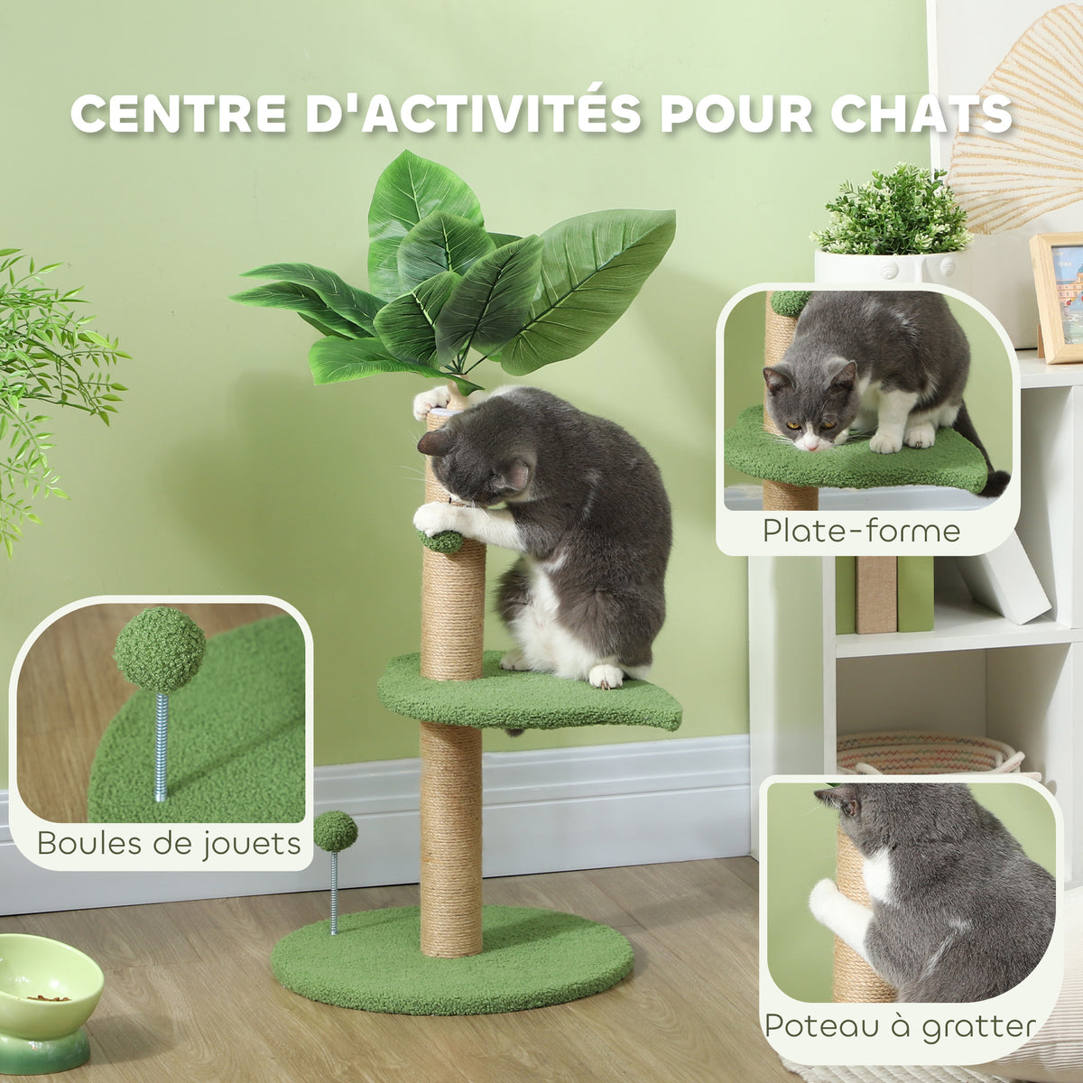 Tiragraffi per gatti a forma di albero, 83 cm, verde